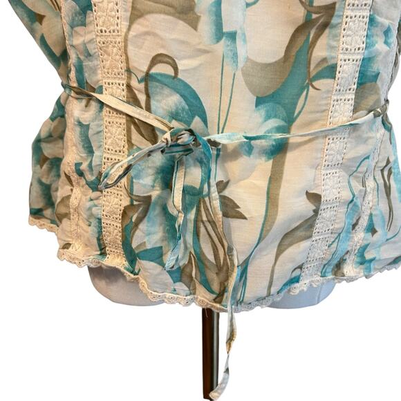 Nygard Collection Silk Blend SZ 12P Crochet Tie Back Cap Sleeve Boho Chic Floral - Picture 6 of 10